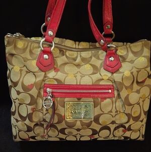 Coach Poppy Limited Ed Secret Admirer Signature Tote Brown & Red